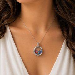 Custom Sterling Silver Semi Mount Pendant Locket Shaker Halo w/ Rainbow Sapphire