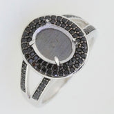 Sterling Silver Semi Mount Ring Setting Oval OV 10x8mm Cabochon Black Spinel Halo Split Shank