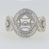 Sterling Silver Semi Mount Ring Setting Round RD 12.5x12.5mm Halo Ring White Topaz Cross Shank