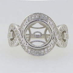 Sterling Silver Semi Mount Ring Setting Round RD 12.5x12.5mm Halo Ring White Topaz Cross Shank