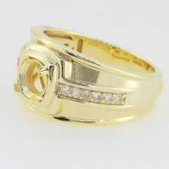 Custom men's gold semi mount ring setting with round gemstone slot and accent stones, unique jewelry design.