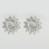Sterling Silver Semi Mount Earrings Setting Round RD 6.5x6.5mm Stud Halo