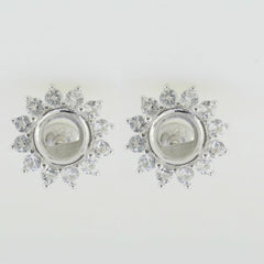 Sterling Silver Semi Mount Earrings Setting Round RD 6.5x6.5mm Stud Halo