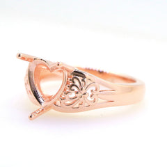 Art Deco Sterling Silver Semi Mount Ring Setting Heart HT 9x9mm