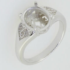 Sterling Silver Semi Mount Ring Setting Oval OV 11x9mm White Topaz Accent