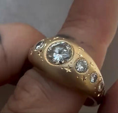 Custom Sterling Silver Ring Star Ray with Matte Finish Moissanite Stone