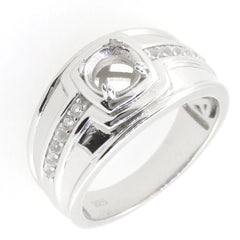 Custom men's sterling silver semi mount ring setting with a round 8x8mm gemstone placeholder.