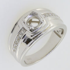 Custom men's sterling silver semi mount ring setting featuring an 8x8mm gemstone placeholder.