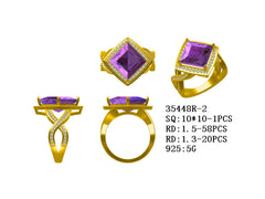 Custom Sterling Silver semi mount ring setting showcased with various angles and purple square gemstone illustration.