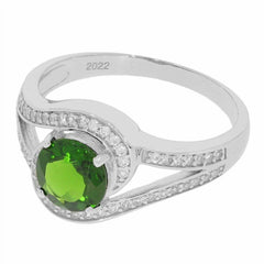Custom Sterling Silver ring with green gemstone and accent stones, perfect for made-to-order jewelry lovers.