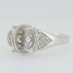 Sterling Silver Semi Mount Ring Setting Oval OV 11x9mm White Topaz Accent