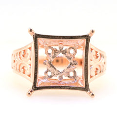 Art Deco Sterling Silver Semi Mount Ring Setting Cushion CU 14x14mm