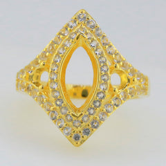 Sterling Silver Semi Mount Ring Setting Marquise MQ 12X6mm RD3.5mm w/ White Topaz Accent