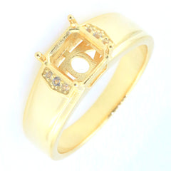 Men's Sterling Silver Semi Mount Ring Setting Square Emerald SQ 8x8mm Male Ring CVD Diamond