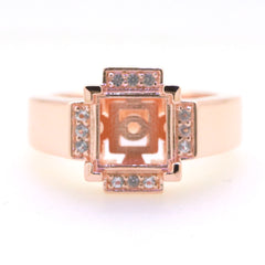 Art Deco Sterling Silver Semi Mount Ring Setting SQ Princess 8x8mm