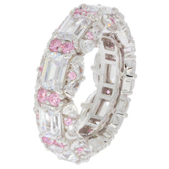 Luxurious sterling silver ring featuring dazzling pink and clear gemstones in an elegant design.