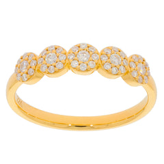 Round white diamond accent ring in 22K yellow gold, featuring five sparkling diamond clusters for a luxurious look.