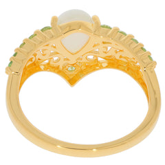 Back view of a luxurious Pear White Opal Sterling Silver Ring showcasing intricate detailing and green accents.