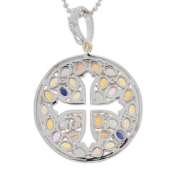 Multiple color sapphire sterling silver pendant featuring an intricate cross design with accents, perfect for elegant jewelry collections.