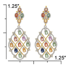 Oval multiple color sapphire sterling silver earrings with accent, featuring vibrant gemstones in elegant design.