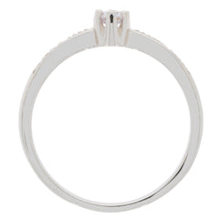 Round white diamond sterling silver ring showcasing a sparkling gemstone and elegant design, perfect for sophisticated jewelry collections.