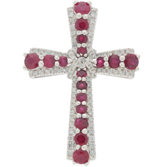 Red Ruby Sterling Silver Cross Pendant with sparkling gemstones, showcasing elegance and luxury in jewelry design.