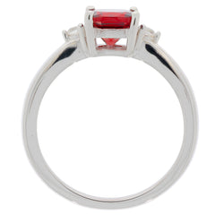 Cushion red garnet sterling silver ring with moissanite accents, showcasing elegance and luxury.