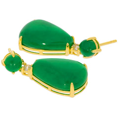 Elegant Pear Green Jadeite Sterling Silver Earrings with gold accents, featuring a sparkling gemstone.
