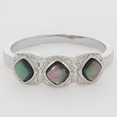 Cushion Blue Shell Sterling Silver Ring with accent stones, elegant design for sophisticated style.
