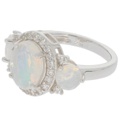 White opal sterling silver ring with accent stones, showcasing its elegance and timeless beauty.