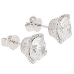 White Moissanite sterling silver earrings with sparkling accents, elegant and luxurious jewelry for any occasion.
