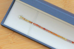 7 CT Genuine Natural Multi Color Sapphire Sterling Silver Tennis Bracelet 6.75"