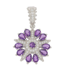 Pink Amethyst sterling silver pendant with Moissanite accents, featuring a stunning floral design.