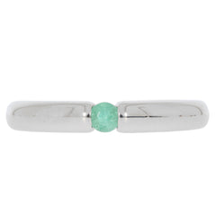 Elegant Round Green Emerald Ring in Sterling Silver, featuring a sparkling gemstone at the center