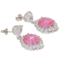 Elegant pink gemstone stud earrings with sparkling accents in sterling silver setting.