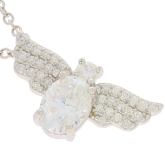 Elegant white Moissanite sterling silver pendant with sparkling wing accents, perfect for adding luxury to any outfit.