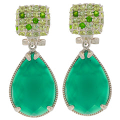 Elegant green jadeite sterling silver earrings with sparkling gemstone accents, perfect for a sophisticated style.
