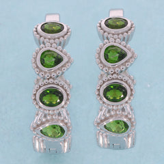 Elegant Oval Green Chrome Diopside Sterling Silver Earrings with sparkling gemstones accents.