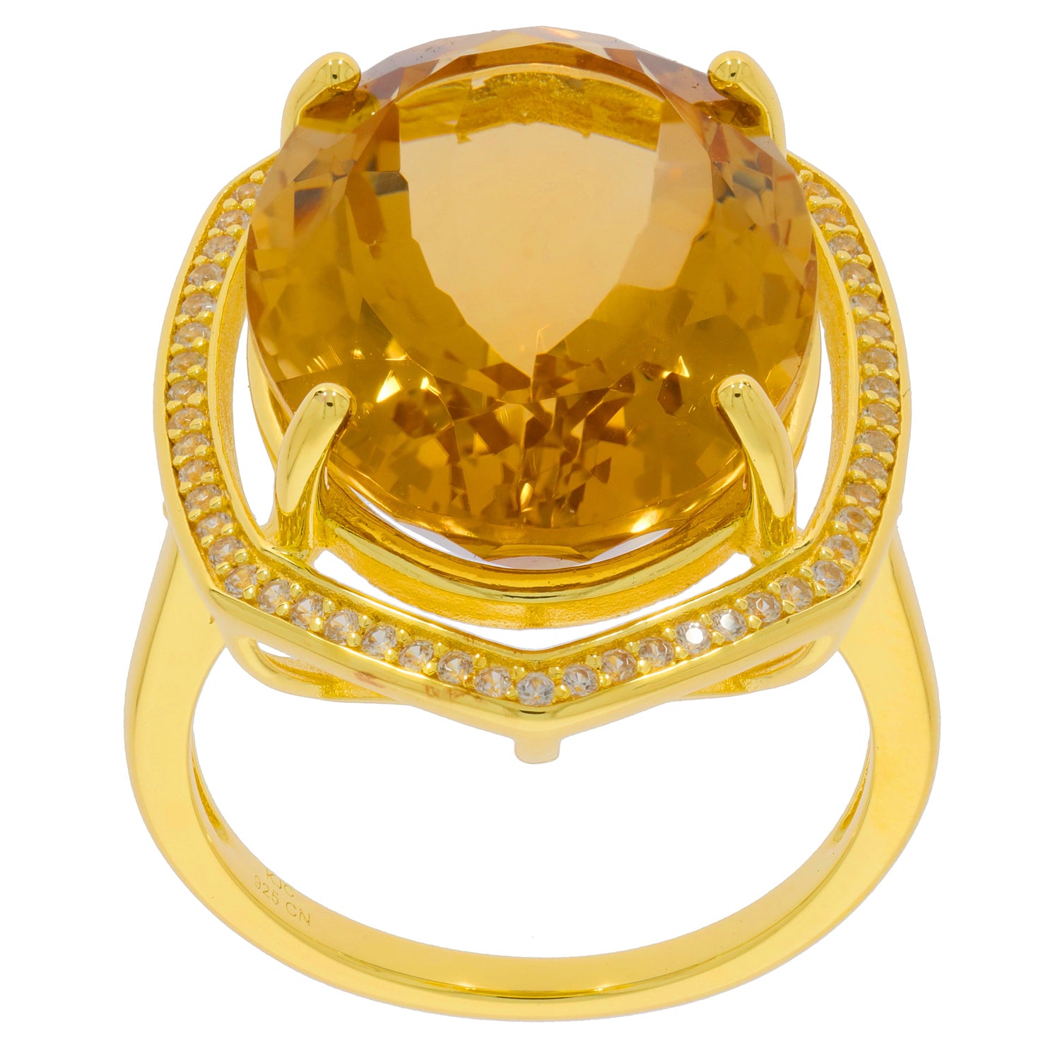 Oval yellow citrine sterling silver ring with accent gems, showcasing luxury and elegance.