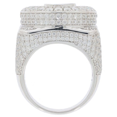 Round white Moissanite sterling silver ring featuring a sparkling gemstone and elegant design, perfect for a luxurious style.