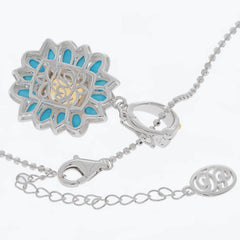 Cushion Yellow Citrine Sterling Silver Pendant with Turquoise accents, showcasing intricate design and elegance.
