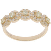 14K yellow gold ring featuring round green diamonds and accent white gemstones, perfect for sophisticated elegance.
