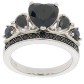 Heart-shaped black spinel sterling silver ring with accent gemstones, perfect for elegant jewelry collections.