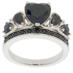 Heart-shaped black spinel sterling silver ring with accent gemstones, perfect for elegant jewelry collections.