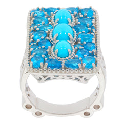 Elegant square ring featuring vibrant blue turquoise stones set in sterling silver.