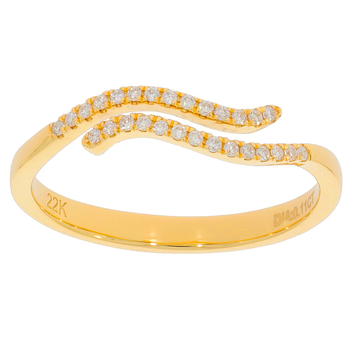 22K yellow gold ring with a wavy design featuring diamond accents for a luxurious and elegant look.