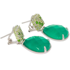 Green Jadeite sterling silver earrings with sparkling gemstone accents, showcasing elegance and luxury.