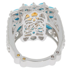 Back view of a 14X10 Yellow Citrine Sterling Silver Ring with Turquoise accents, showcasing intricate design and elegance.