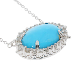 Elegant oval blue turquoise necklace in sterling silver with sparkling gemstone accents.