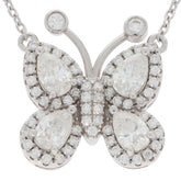 Butterfly pendant necklace with pear-shaped gemstones and sparkling accents in sterling silver.